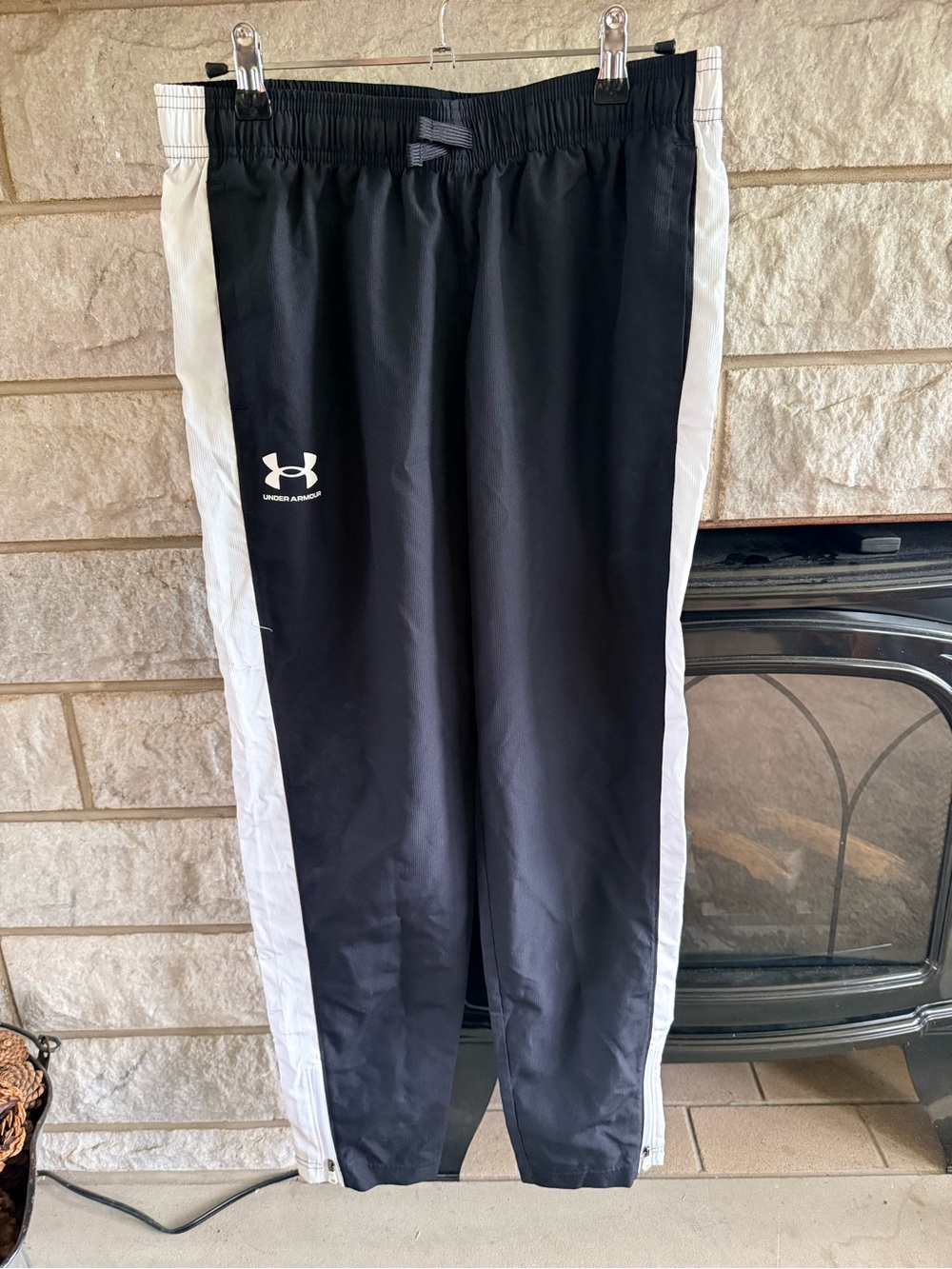 Under Armour Black Drawstring Athletic Pants with White Logo YXL